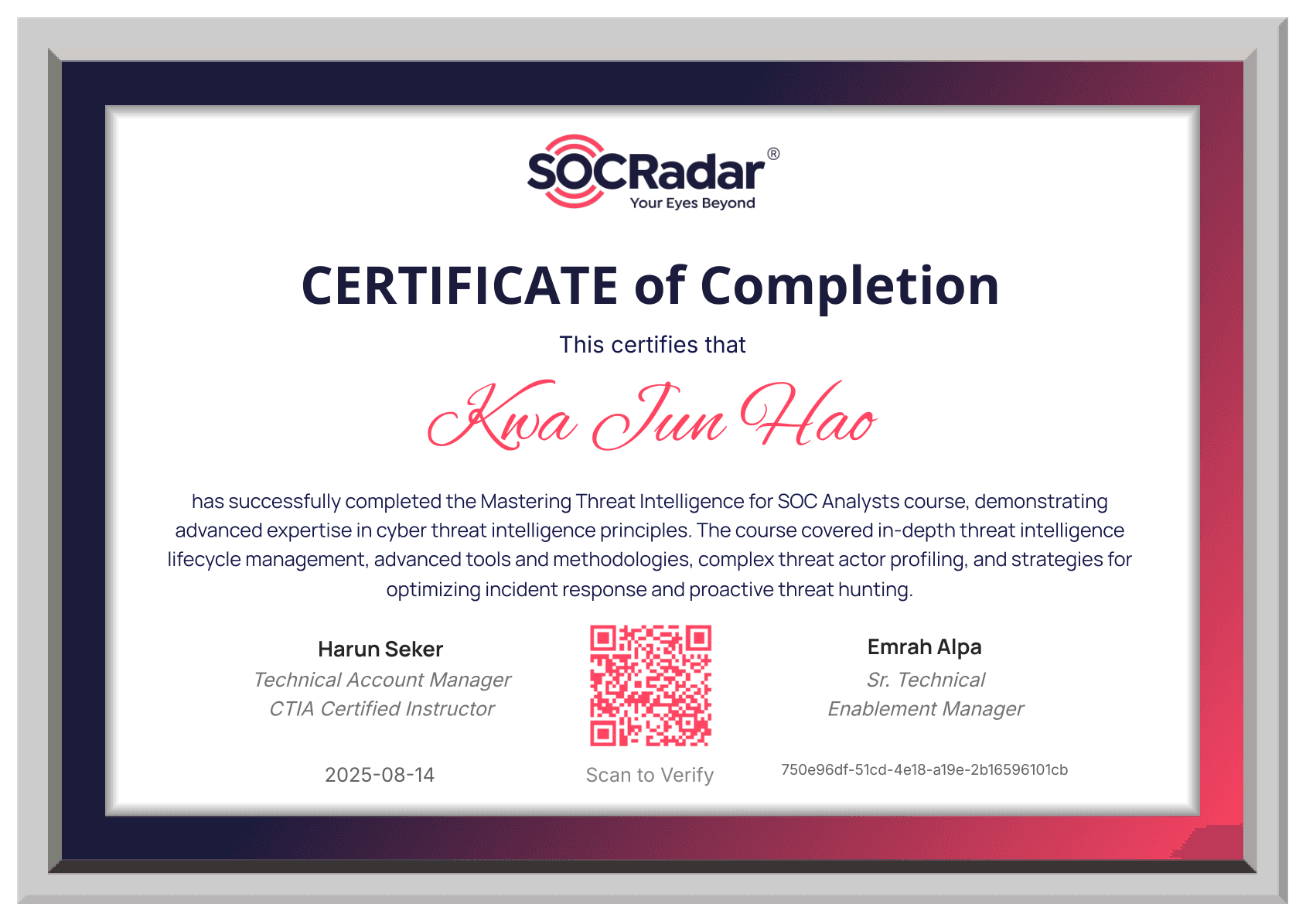 Master Threat Analysis Certificate