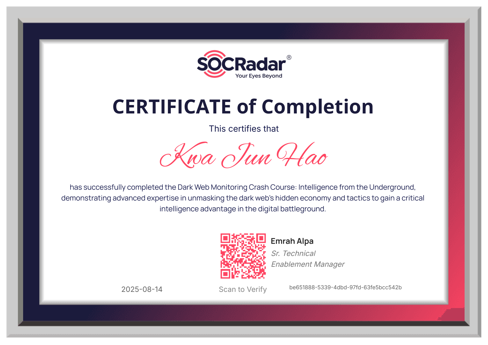 Dark Web Analysis Certificate