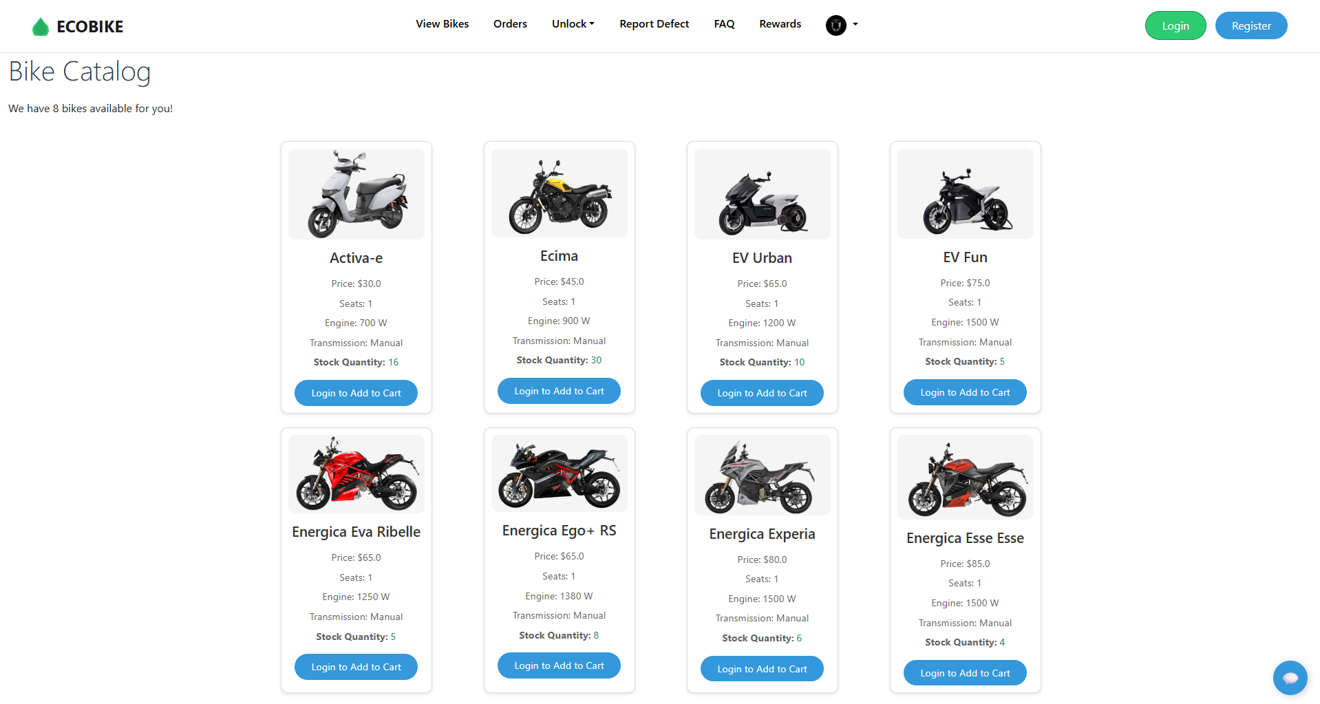 EcoBike Catalog Interface