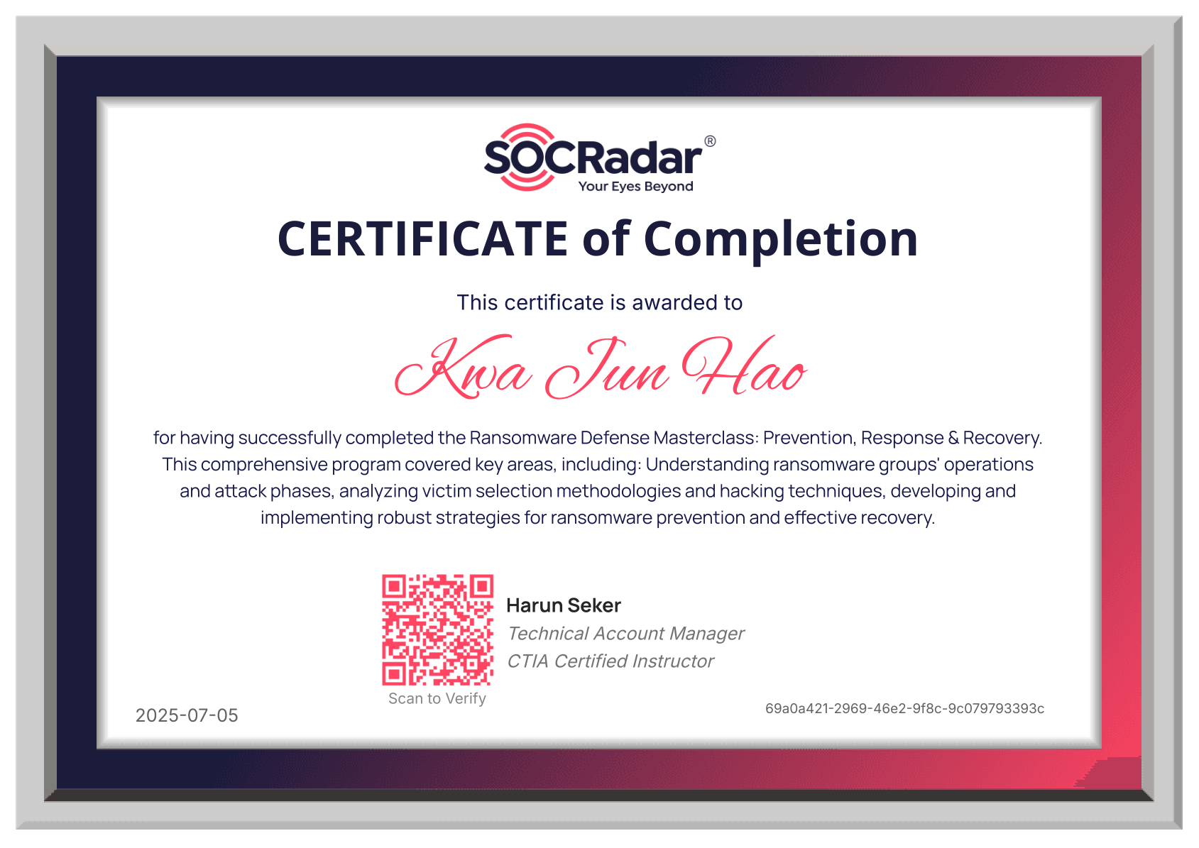 Ransomware Defense Certificate